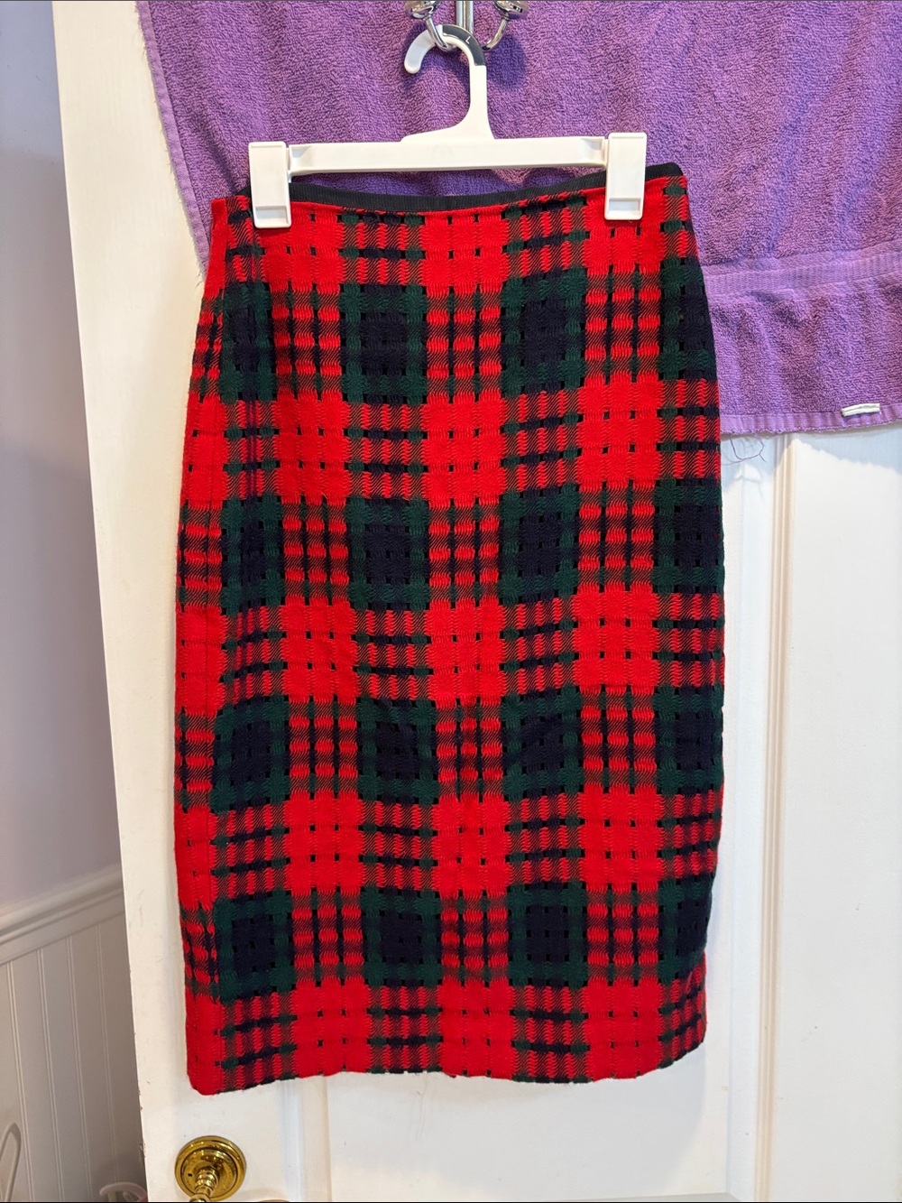 NWT J. Crew Red and Black Plaid Knit Pencil Skirt